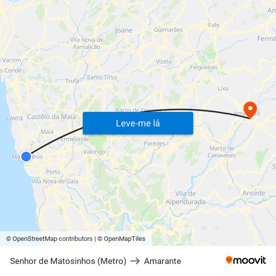 Senhor de Matosinhos (Metro) to Amarante map