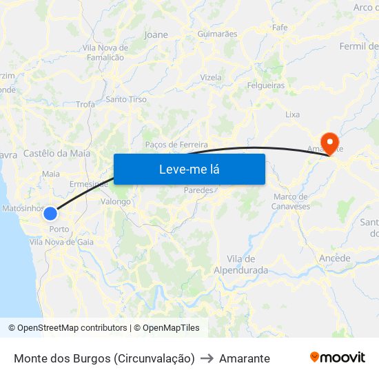 Monte dos Burgos (Circunvalação) to Amarante map