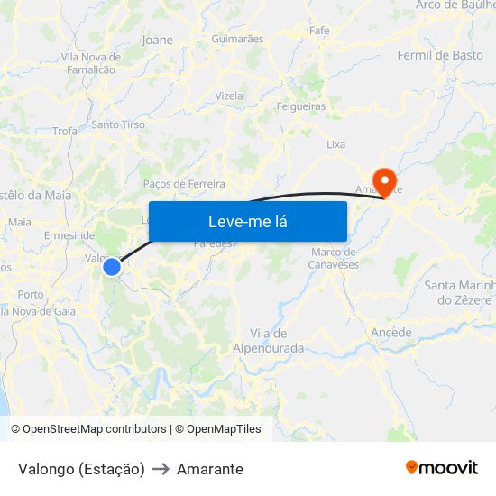 Valongo (Estação) to Amarante map