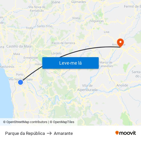 Parque da República to Amarante map