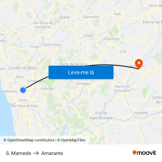 S. Mamede to Amarante map