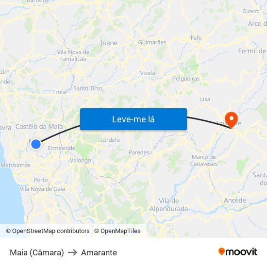 Maia (Câmara) to Amarante map