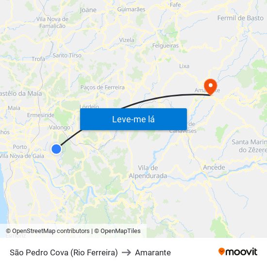 São Pedro Cova (Rio Ferreira) to Amarante map