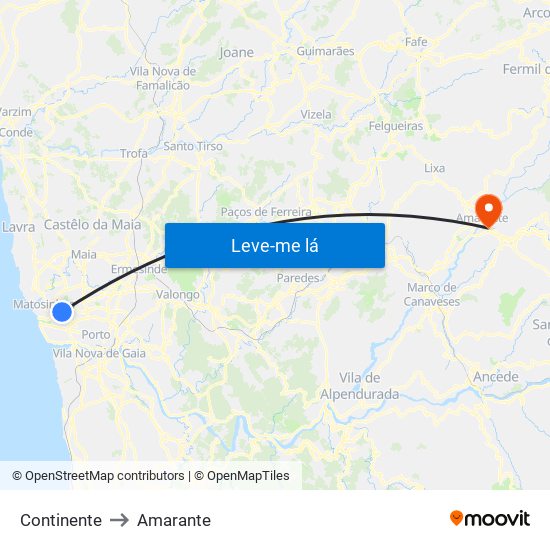Continente to Amarante map