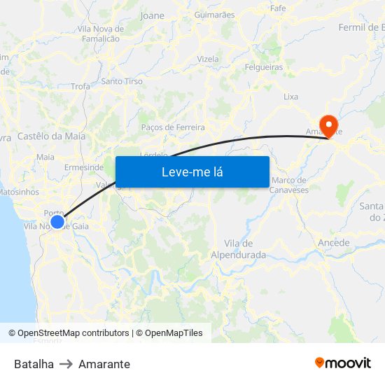Batalha to Amarante map