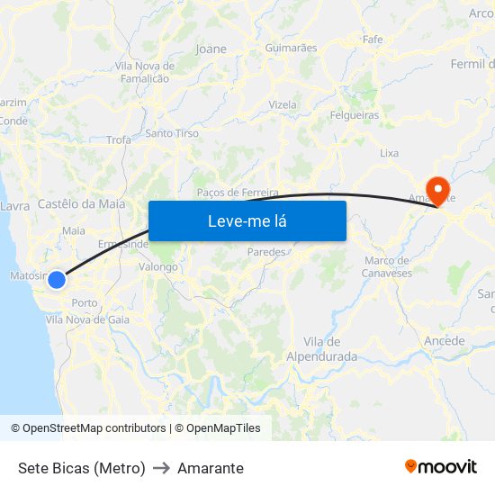 Sete Bicas (Metro) to Amarante map