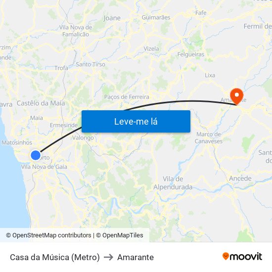 Casa da Música (Metro) to Amarante map