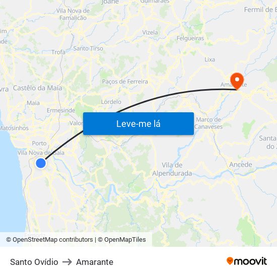 Santo Ovídio to Amarante map