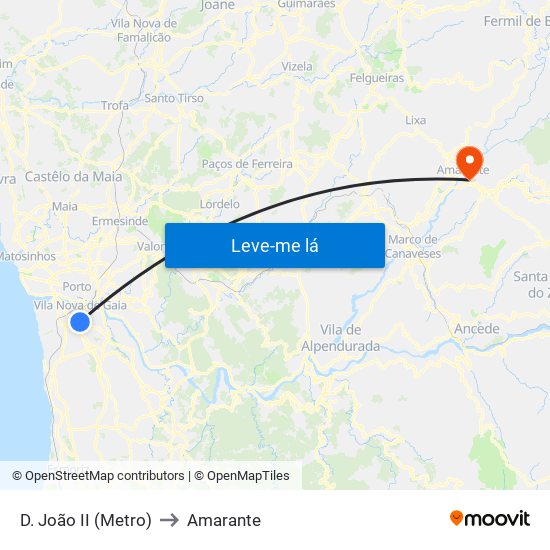 D. João II (Metro) to Amarante map