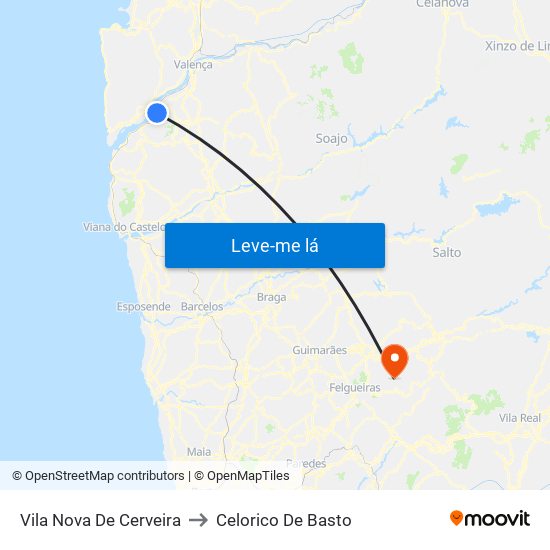 Vila Nova De Cerveira to Celorico De Basto map