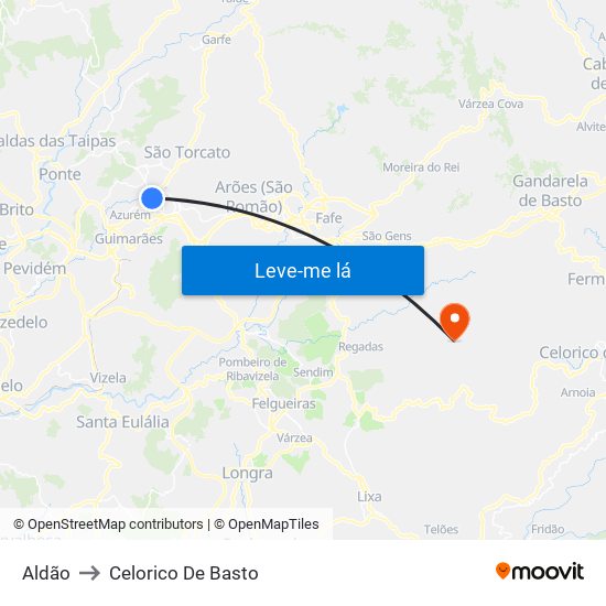 Aldão to Celorico De Basto map