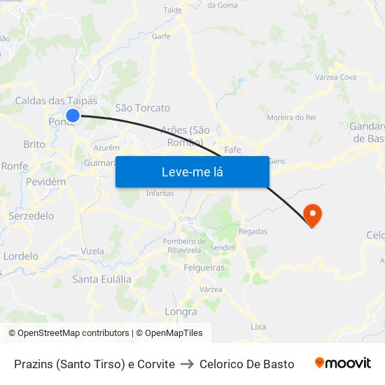 Prazins (Santo Tirso) e Corvite to Celorico De Basto map