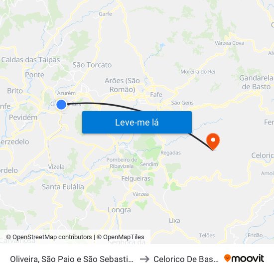 Oliveira, São Paio e São Sebastião to Celorico De Basto map