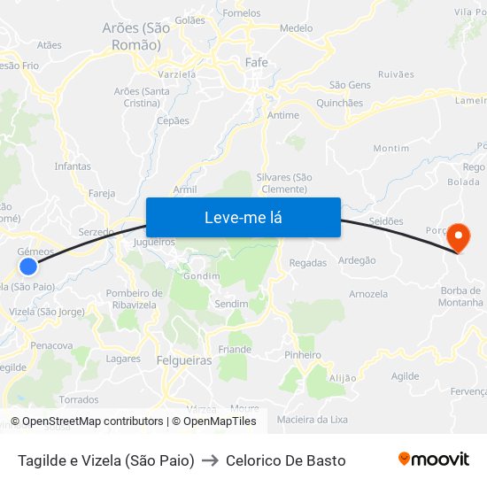 Tagilde e Vizela (São Paio) to Celorico De Basto map