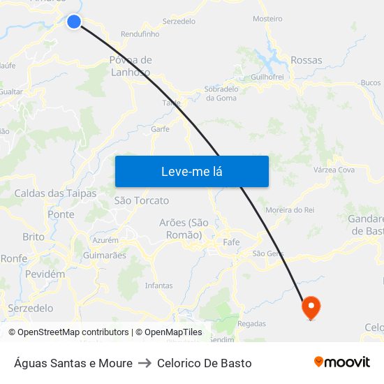 Águas Santas e Moure to Celorico De Basto map