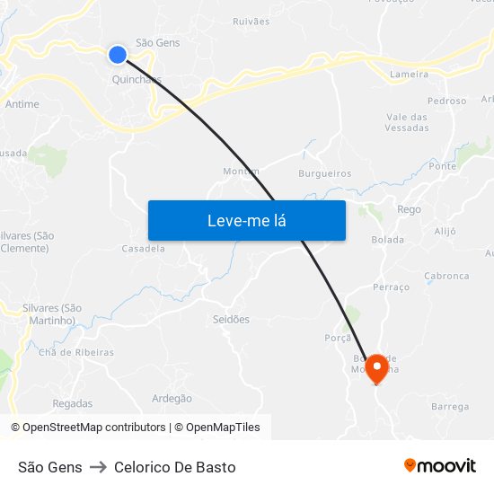 São Gens to Celorico De Basto map