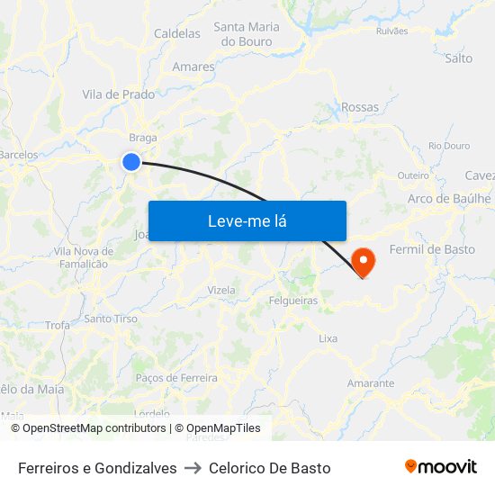 Ferreiros e Gondizalves to Celorico De Basto map