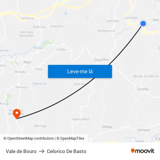 Vale de Bouro to Celorico De Basto map