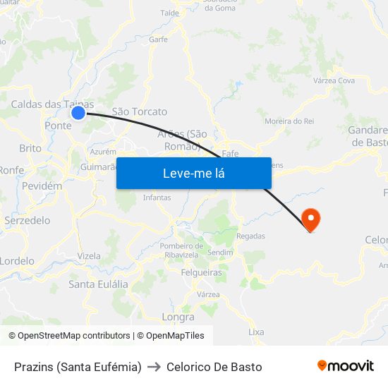 Prazins (Santa Eufémia) to Celorico De Basto map