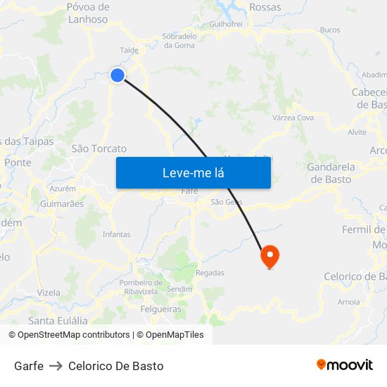 Garfe to Celorico De Basto map