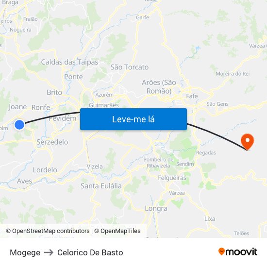 Mogege to Celorico De Basto map