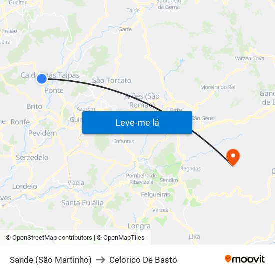 Sande (São Martinho) to Celorico De Basto map