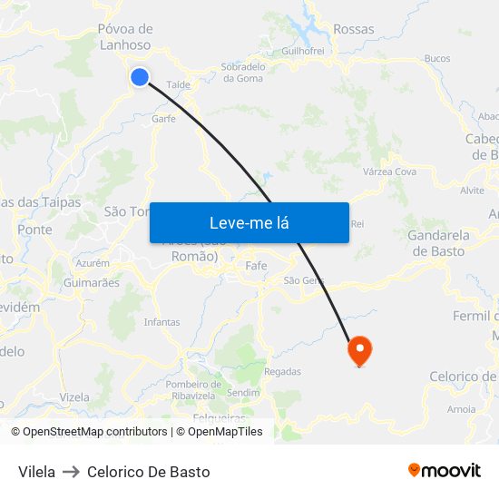 Vilela to Celorico De Basto map