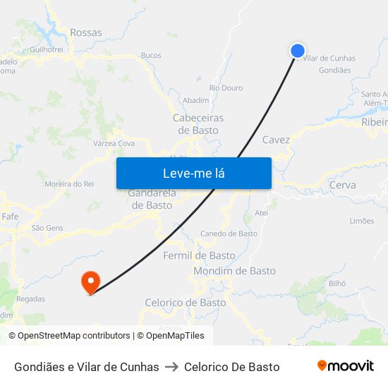 Gondiães e Vilar de Cunhas to Celorico De Basto map