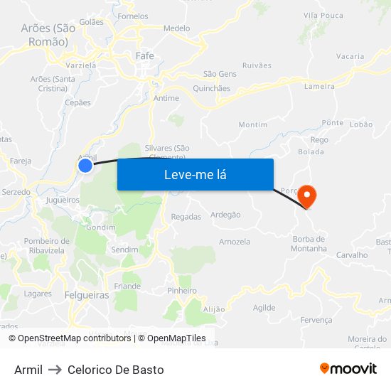 Armil to Celorico De Basto map