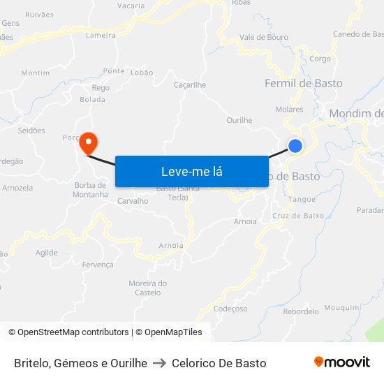 Britelo, Gémeos e Ourilhe to Celorico De Basto map