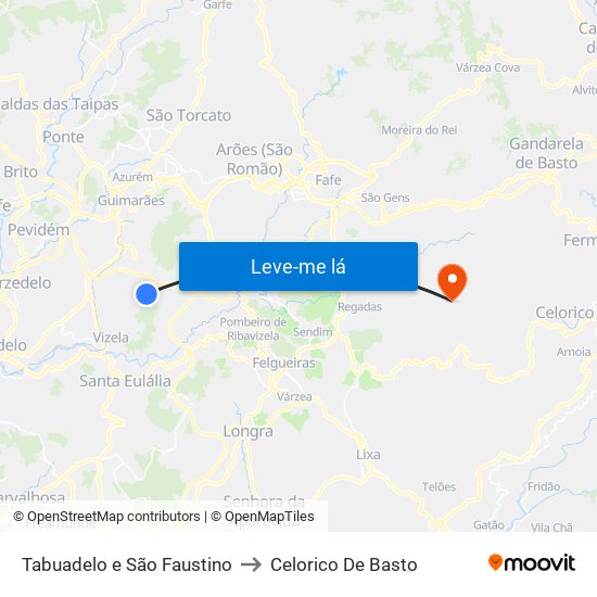 Tabuadelo e São Faustino to Celorico De Basto map