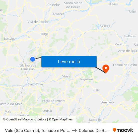 Vale (São Cosme), Telhado e Portela to Celorico De Basto map