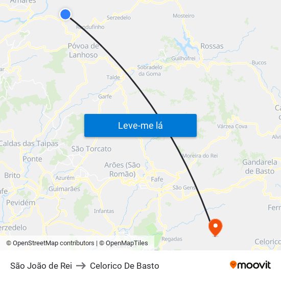São João de Rei to Celorico De Basto map
