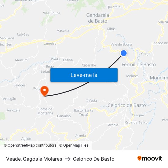 Veade, Gagos e Molares to Celorico De Basto map