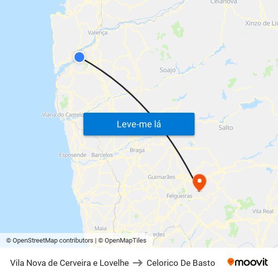 Vila Nova de Cerveira e Lovelhe to Celorico De Basto map
