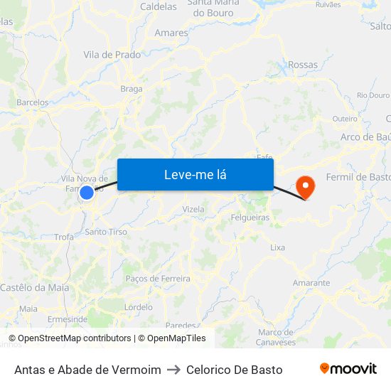 Antas e Abade de Vermoim to Celorico De Basto map