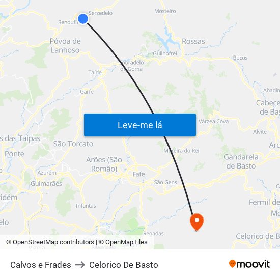 Calvos e Frades to Celorico De Basto map