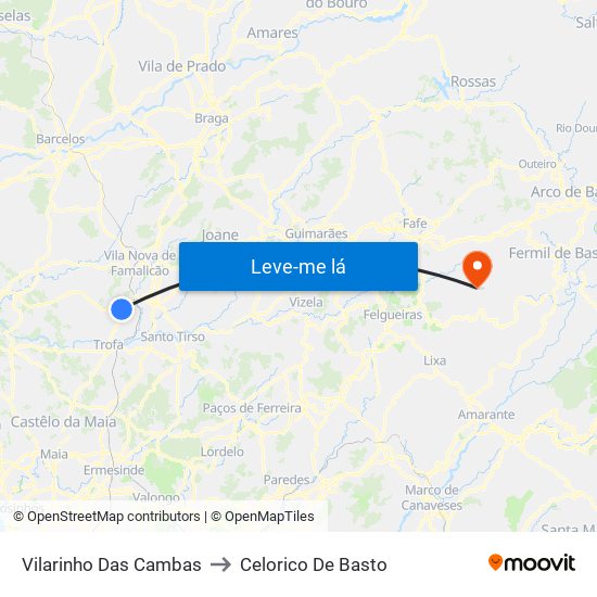 Vilarinho Das Cambas to Celorico De Basto map