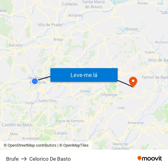 Brufe to Celorico De Basto map