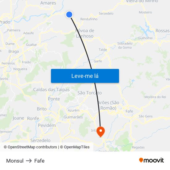 Monsul to Fafe map