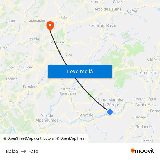 Baião to Fafe map