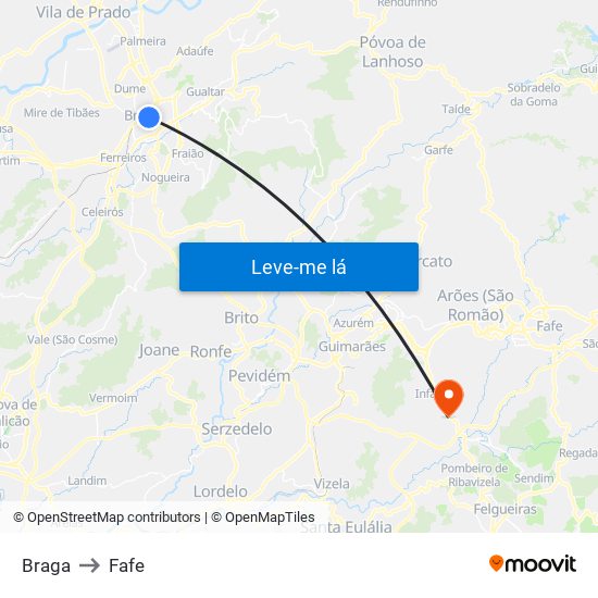 Braga to Fafe map