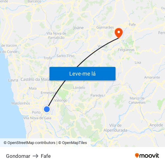 Gondomar to Fafe map