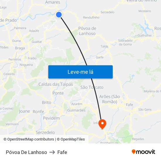 Póvoa De Lanhoso to Fafe map