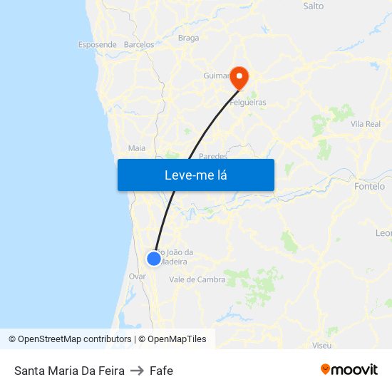 Santa Maria Da Feira to Fafe map