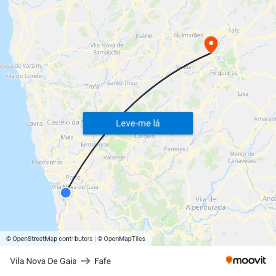 Vila Nova De Gaia to Fafe map