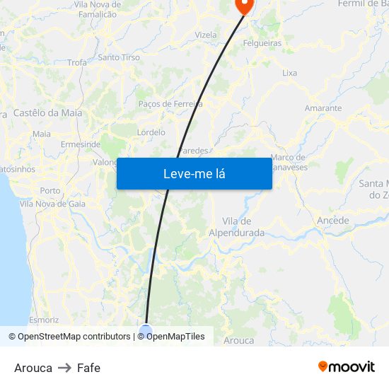 Arouca to Fafe map