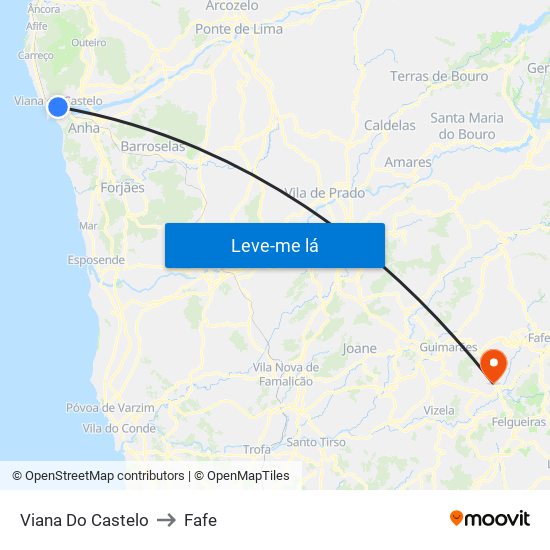 Viana Do Castelo to Fafe map