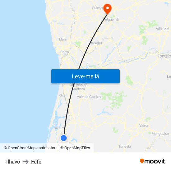 Ílhavo to Fafe map