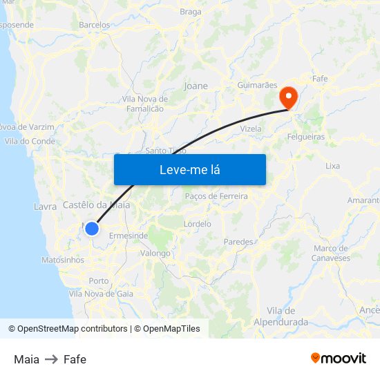 Maia to Fafe map